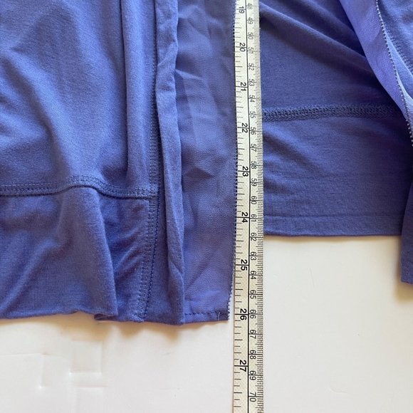 LOGO Lori Goldstein Long Chiffon Trim Cardigan Top XS Purple Oversized Stretch - Picture 7 of 8